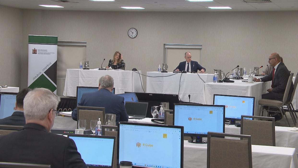 The New Brunswick Energy and Utilities Board held hearings over two days in Moncton to review whether amounts it has been allowing consumers to be charged for federal clean fuel regulations are justified.  (Ian Bonnell / CBC - image credit)