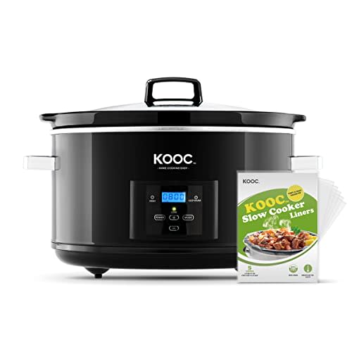 KOOC 8.5-Quart Programmable Slow Cooker, Larger than 8 Quart, More Practical than 10 Quart, with Digital Countdown Timer, Free Liners Included for Easy Clean-up, Upgraded Ceramic pot, Adjustable Temp, Nutrient Loss Reduction, Black, Oval…