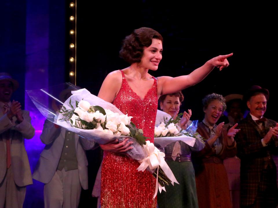 Lea Michele takes her first curtain call as "Fanny Brice" in "Funny Girl" on Broadway at The August Wilson Theatre on September 6, 2022 in New York City