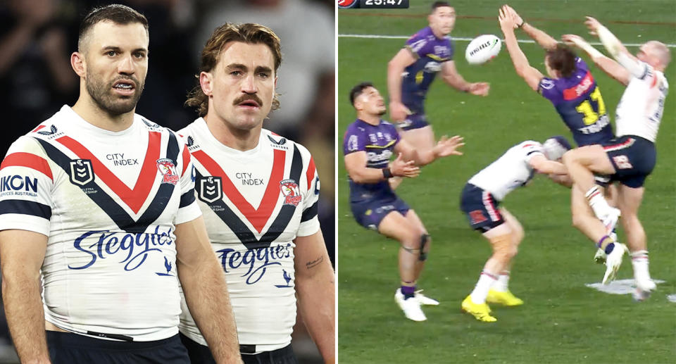 Roosters and Storm players during the NRL preliminary final.