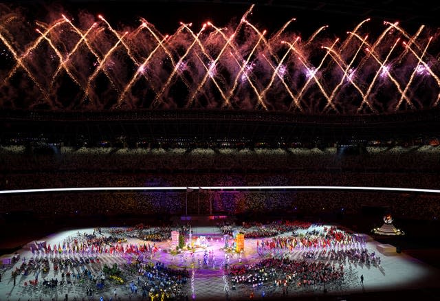 Fireworks explode during the closing ceremony of the Tokyo 2020 Paralympic Games