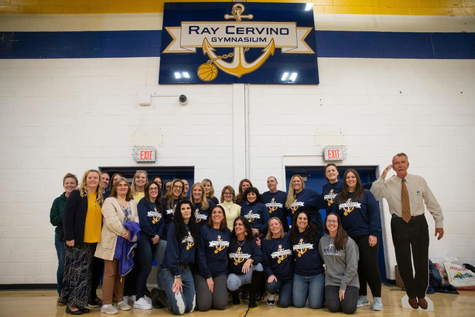 The Toms River school district dedicates a gymnasium in Toms River High School North to legendary girls basketball head coach Ray Cervino who died a few months ago. A ceremony was held with family members, school officials, and alumni present for the dedication.     Toms River, NJThursday, January 5, 2023