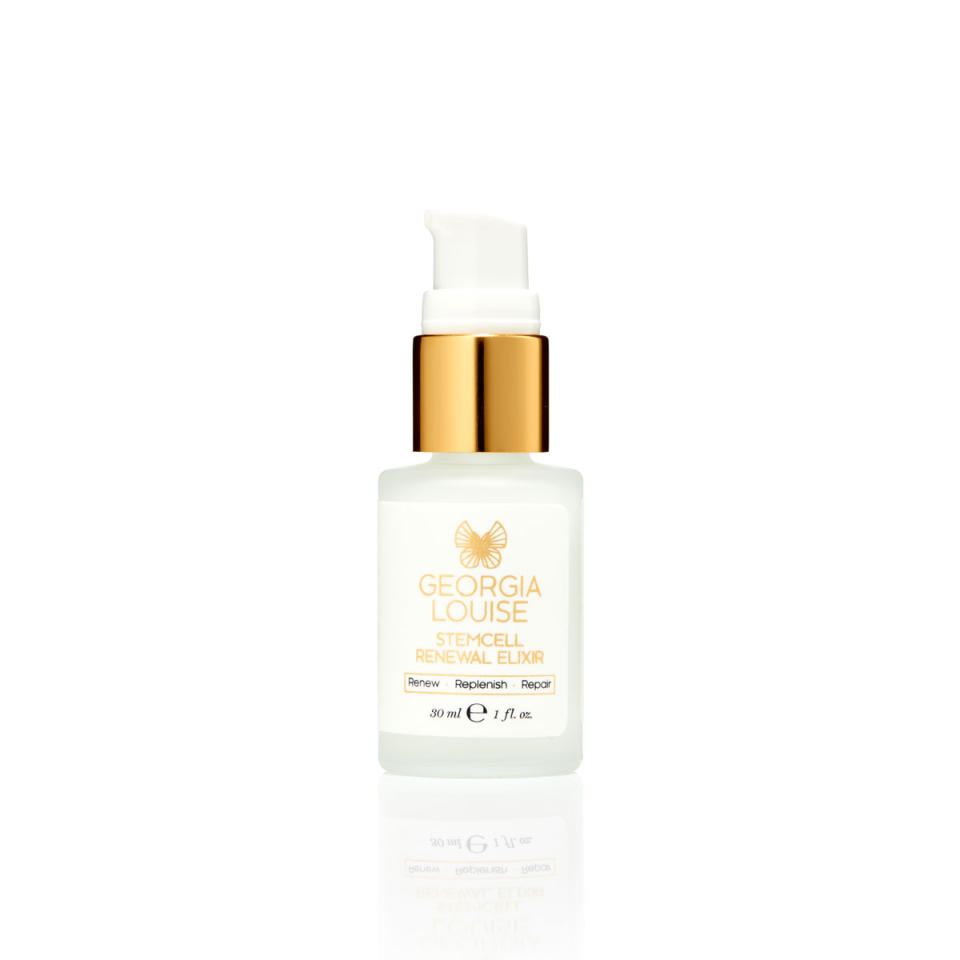 <p>If the Angels need blemish control, Louise applies her Stemcell Renewal Elixir and lets it set as they sit under an LED. This treatment kick starts the skin's reparative process so that skin is more clear and firm. </p><p>Buy it <a rel="nofollow noopener" href="https://www.georgialouise.com/shop/stemcell-renewal-elixir" target="_blank" data-ylk="slk:here;elm:context_link;itc:0;sec:content-canvas" class="link ">here</a> for $160.</p>