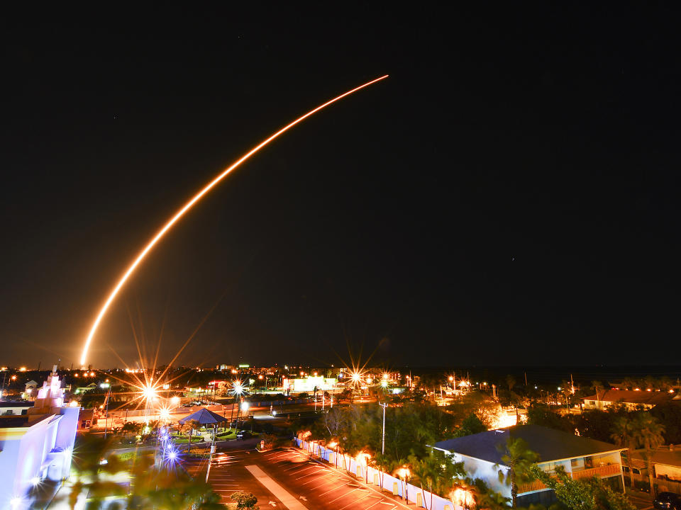 A 'Mars Colonial Fleet' of 1,000 spaceships – more advanced than this SpaceX rocket taking off over Florida – could be created to populate the Red Planet: AP