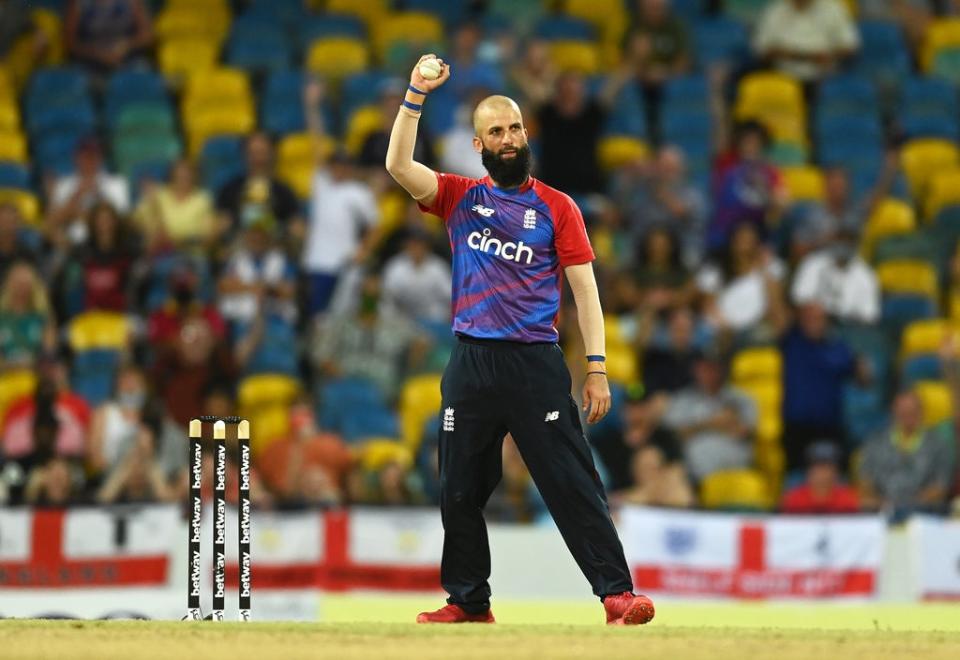 Moeen Ali of England celebrates the wicket of Jason Holder of West Indies (Getty)