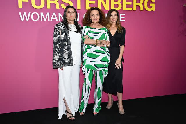 <p>Kate Green/Getty</p> Sharmeen Obaid-Chinoy, Diane von Furstenberg and Trish Dalton attend the "Diane Von Furstenberg: Woman In Charge" London Premiere June 20