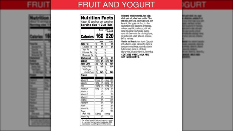 Special K nutrition label