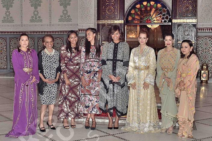 Marian Robinson, Sasha Obama, Malia Obama, Michelle Obama, Princess Lalla Meryem, Morocco’s Princess Lalla Salma, and more attend an Iftar dinner at the King Palace in Marrakech