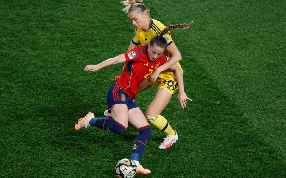 Spain's Ona Batlle in action with Sweden's Fridolina Rolfo