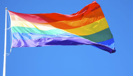 Rainbow flag at Harvey Milk Plaza, San Francisco, California