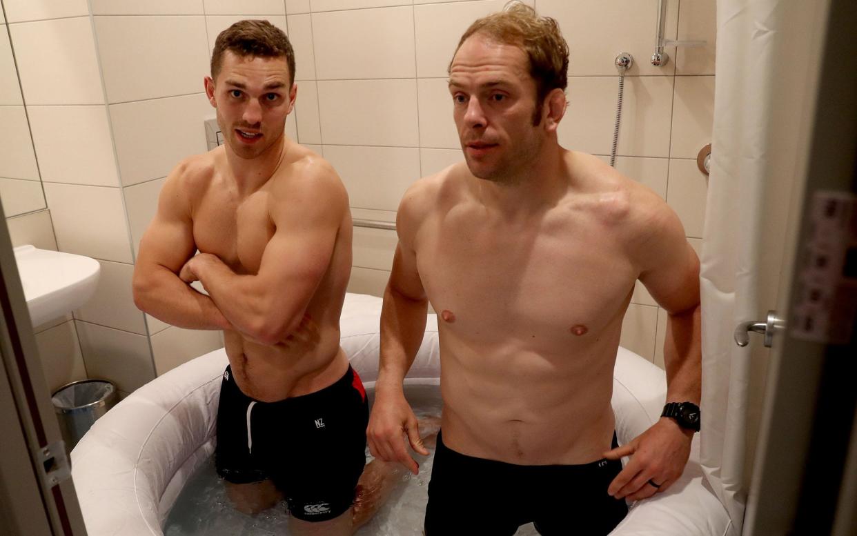 George North and Alun Wyn Jones take an ice bath on the British & Irish Lions Tour to New Zealand  - Rex Features