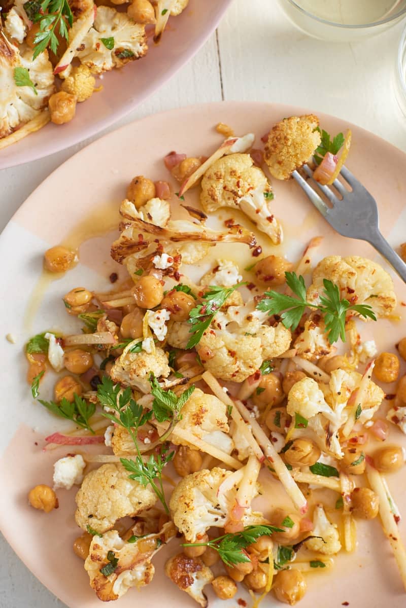 Roasted Cauliflower Salad with Chickpeas, Feta, and Herbs