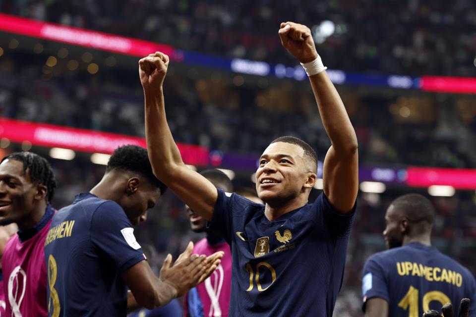 AL KHOR - Kylian Mbappe of France during the FIFA World Cup Qatar 2022 quarterfinal match between England and France at Al Bayt Stadium on December 10, 2022 in Al Khor, Qatar. AP | Dutch Height | MAURICE OF STONE (Photo by ANP via Getty Images)