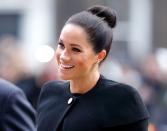 <p>The Duchess of Sussex kick-started her year by visiting <a href="https://www.townandcountrymag.com/society/tradition/a25835910/meghan-markle-royal-patronages-charities/" rel="nofollow noopener" target="_blank" data-ylk="slk:each of her new patronages;elm:context_link;itc:0;sec:content-canvas" class="link ">each of her new patronages</a>. Here she is arriving at an event for the Association of Commonwealth Universities. </p>