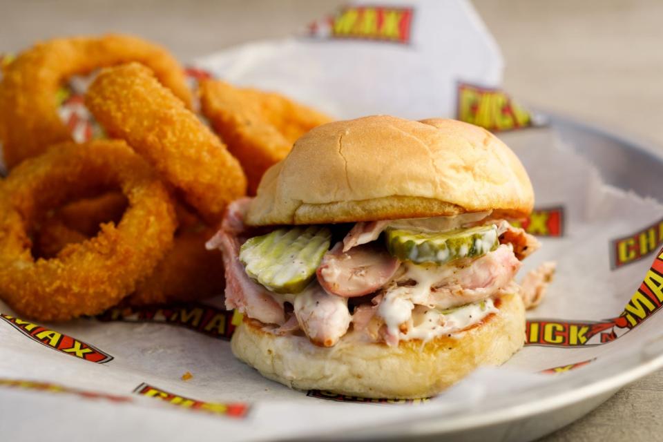 Chick N Max is the latest chicken franchise set to come to the Ozarks, with operator Jason Kruse anticipating the first of three locations open by the end of 2024. Pictured is the restaurant's classic smoked chicken sandwich, which has buttermilk garlic sauce and bread-and-butter pickles.