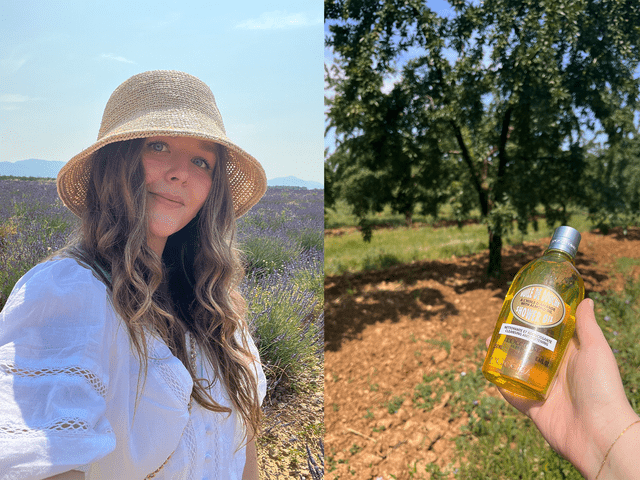 <p>Holly Rhue</p> Exploring L'Occitane's lavender and almond tree fields in Provence, France.