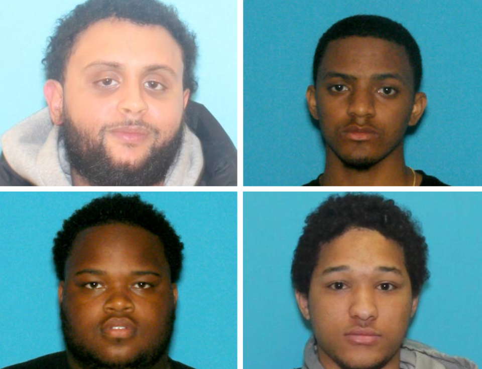 Clockwise from left, Derek Miranda, also known as Derek Cardoso; Clayton Rodrigues; Dante Clarke; and Walter Batista are suspects in an August shooting death in Quincy. Cardoso, Rodrigues and Batista are still at large.