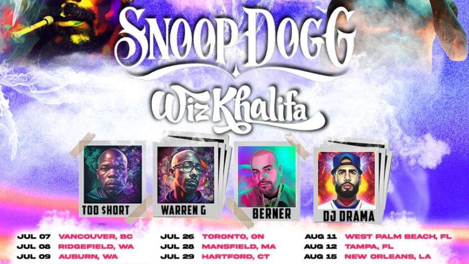 Snoop Dogg Wiz Khalifa 2023 North American tour dates tickets Too $hort Warren G Berner poster