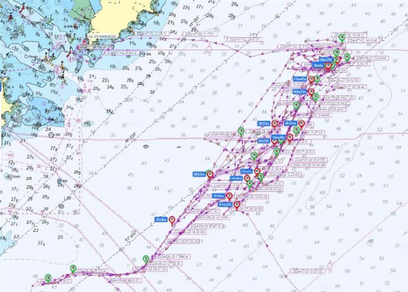張競發文談論此事件，同時附上多張有關「大進滿88號」的航跡圖。（圖／翻攝自張競臉書）