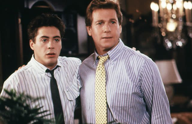 <p>Moviestore/Shutterstock</p> Robert Downey Jr. and Ryan O'Neal in 1989's 'Chances Are'