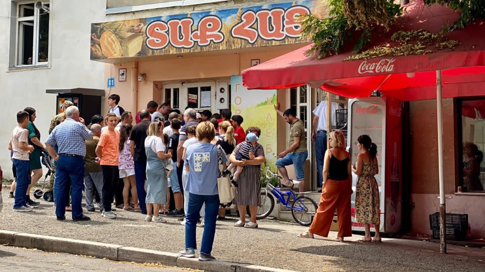 Bread queues form outside a bakery in Tumanyan Street, Stepanakert. (Photo provided by the office of the Ombudsman of the Artsakh Republic.) - Mary Asatryan