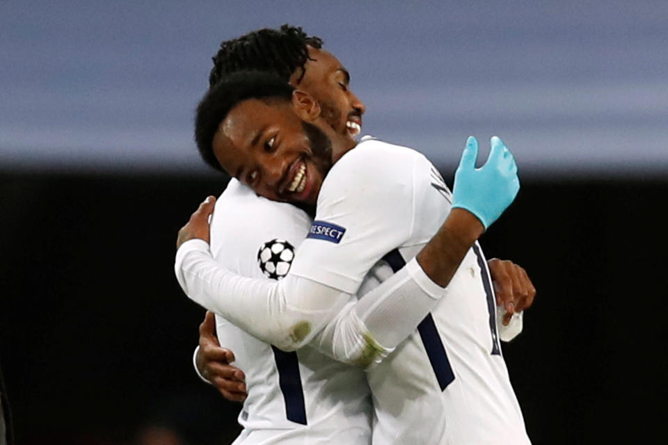 Tottenham’s Georges-Kevin Nkoudou celebrates with Danny Rose at the end of the match