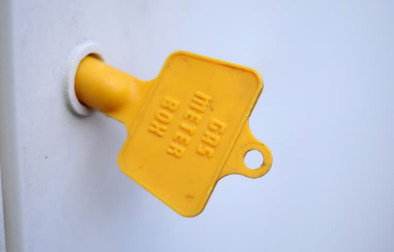 A key is seen in the door of a gas meter cupboard at a house in Manchester