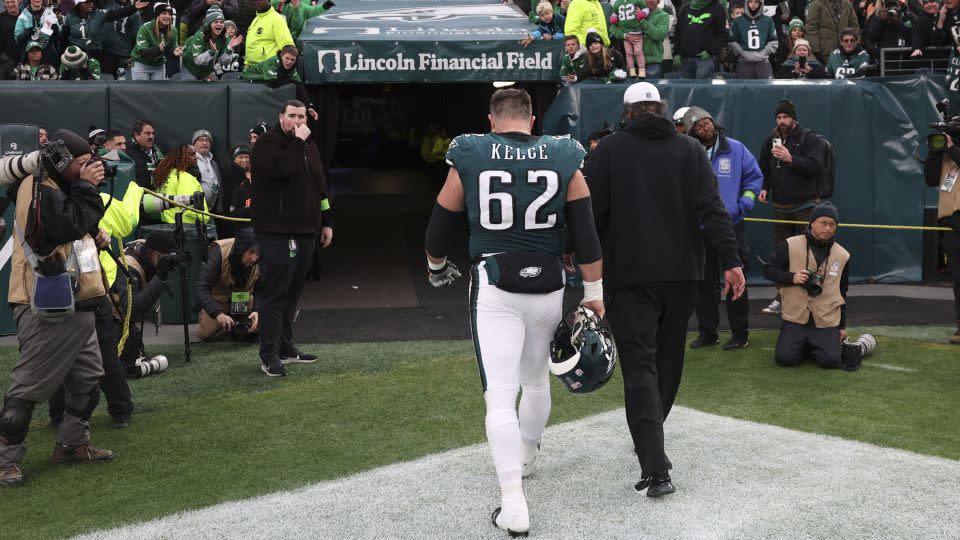 Jason Kelce of the Philadelphia Eagles walks off the field after the game against the Cardinals. - Tim Nwachukwu/Getty Images
