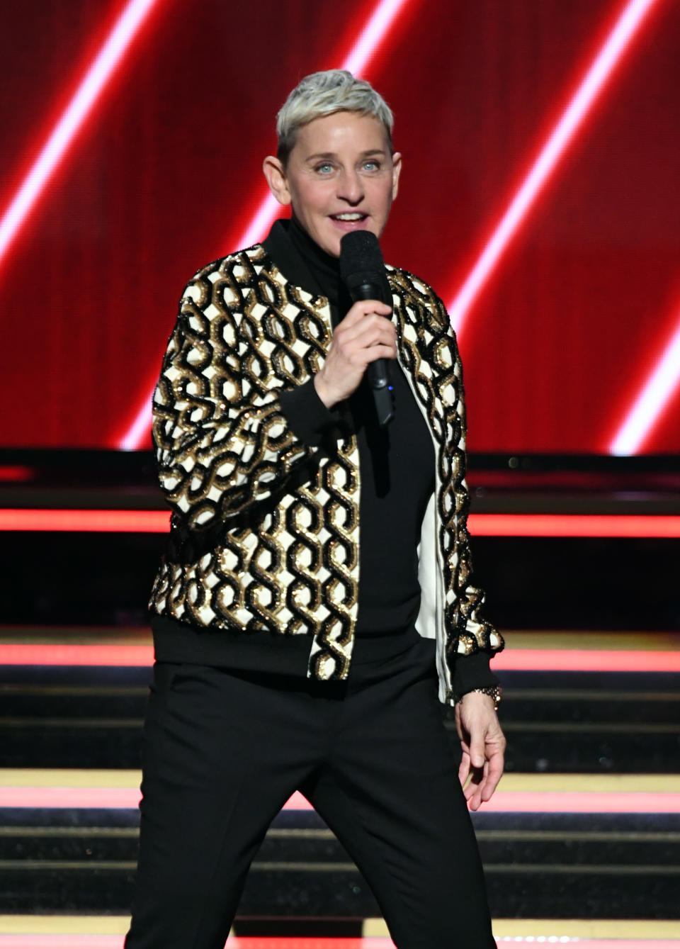 Ellen DeGeneres speaks onstage during the 62nd Annual GRAMMY Awards at STAPLES Center on January 26, 2020 in Los Angeles, California. (Photo by Kevin Winter/Getty Images for The Recording Academy )