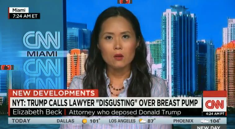 When a lawyer facing Trump in 2011 asked for a break to pump breastmilk for her infant daughter, The Donald reacted very poorly.   "He got up, his face got red, he shook his finger at me and he screamed, 'You're disgusting, you're disgusting,' and he ran out of there," attorney <a href="http://www.cnn.com/2015/07/29/politics/trump-breast-pump-statement/" target="_blank">Elizabeth Beck told CNN</a>.   Trump's attorney does not dispute that his client called Beck "disgusting."