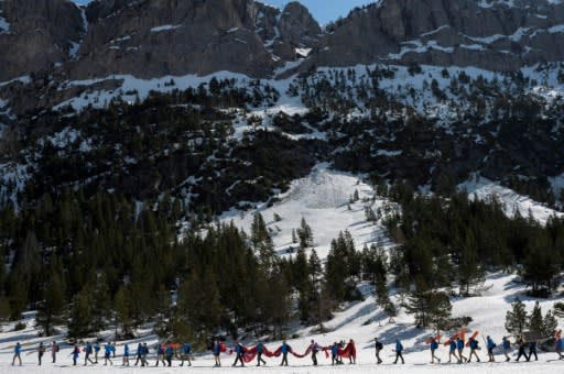 A "patrol" by members of the French anti-migrant group Generation Identitaire (Identity Generation) in the French Alps near Briancon on April 21, 2018