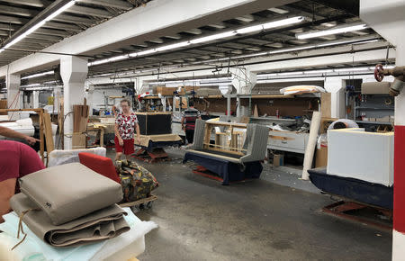 The assembly line at Bernhardt Furniture Company where the focus has shifted to upholstered and other goods that allow greater customisation, and can't be outsourced abroad is shown in Lenoir, North Carolina, U.S., August 15, 2018. REUTERS/Howard Schneider