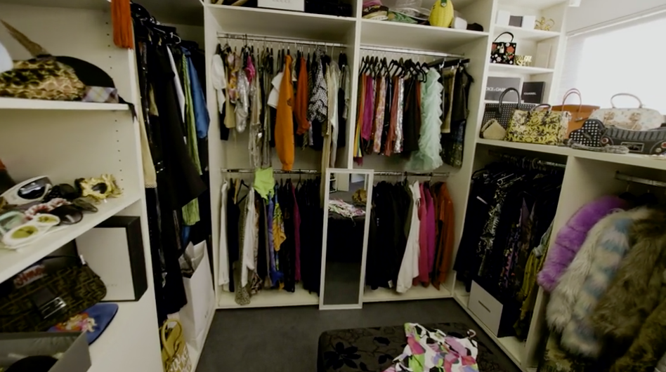 The walk-in wardrobe where she has plenty of looks to choose from