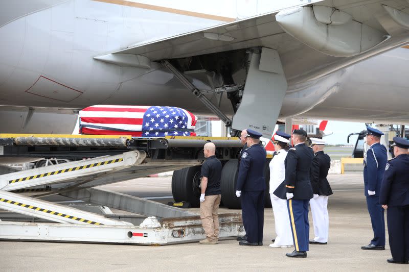 The repatriation ceremony for Ian McBeth U.S. firefighter who died in a air tanker crash in Cooma, while fighting the bushfires, in Sydney