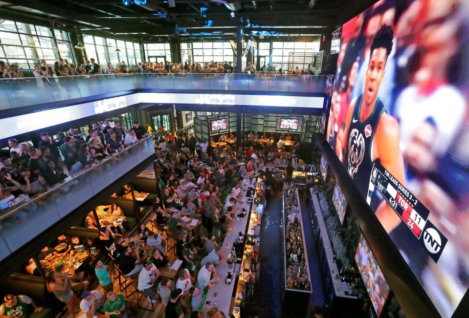 Mecca Sports Bar and Grill was crowded as were most bars as thousands of fans descended on Fiserv Forum in Milwaukee to watch Game 6 of the NBA Eastern Conference finals between the Milwaukee Bucks and Toronto Raptors.