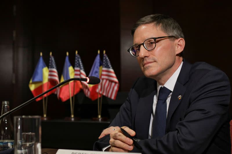 U.S. State Department Counselor Derek Chollet holds a briefing in Bucharest