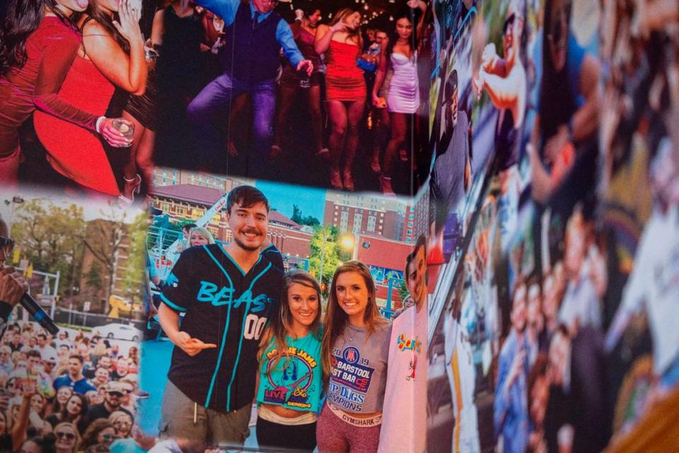 A photo of Greenville native Jimmy Donaldson, better know as MrBeast, is included in a collage of images from East Carolina University and downtown Greenville, N.C. on the wall of Sup Dogs bar and restaurant. Robert Willett/rwillett@newsobserver.com