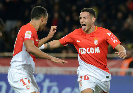 Soccer Football - Ligue 1 - AS Monaco vs Olympique Lyonnais - Stade Louis II, Monaco - February 4, 2018 Monaco's Rony Lopes celebrates scoring their third goal REUTERS/Jean-Pierre Amet