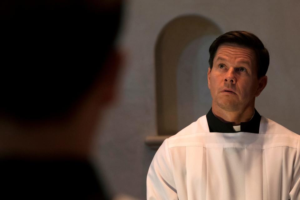 Stuart Long (Mark Wahlberg) in a scene from "Father Stu."