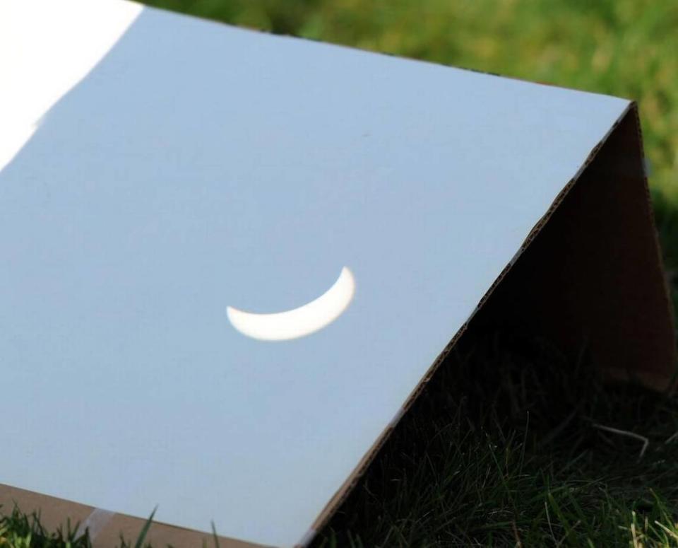 The shadow of the eclipse can be seen Monday, Aug. 21, 2017 at The Arboretum at Penn State.