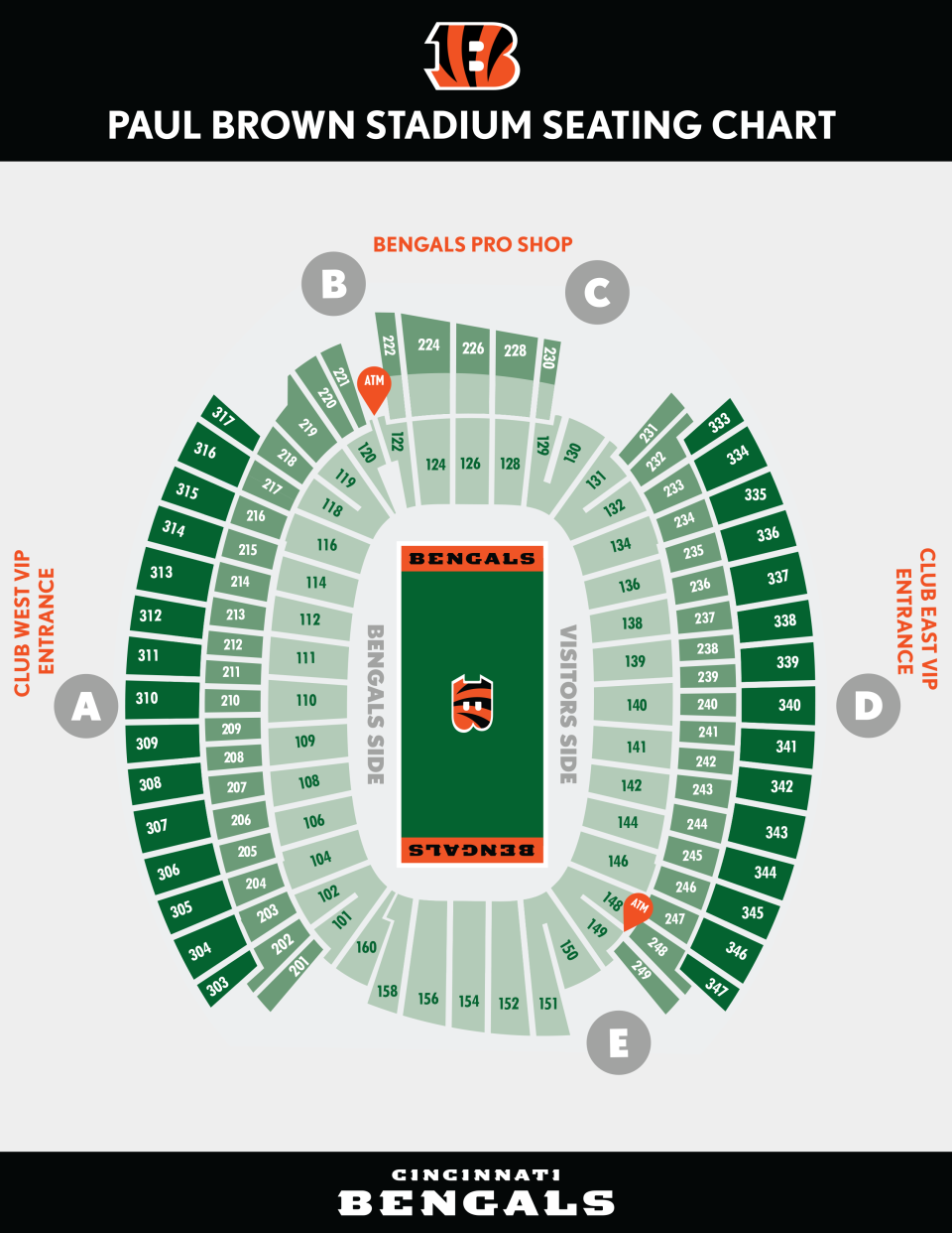 Paul Brown Stadium seating chart from Bengals.com