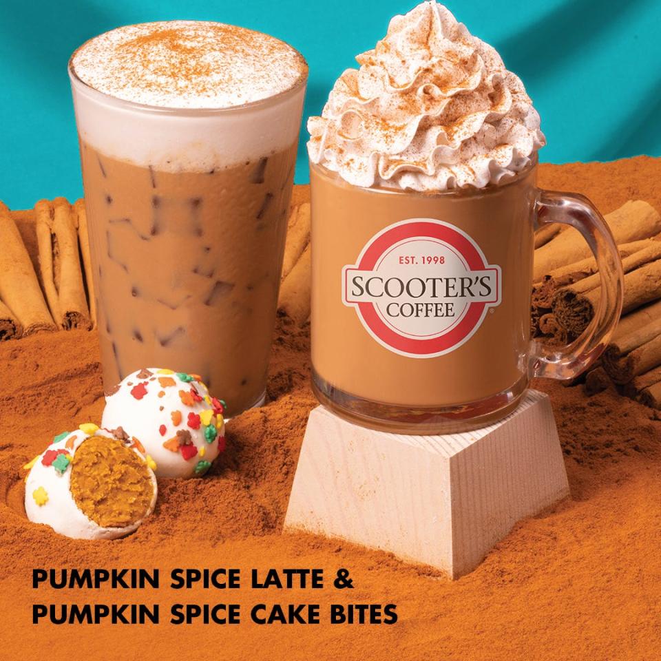 The Pumpkin Spice Latte and Pumpkin Spice Cake Bikes are two items on Scooter's Coffee's fall menu.
