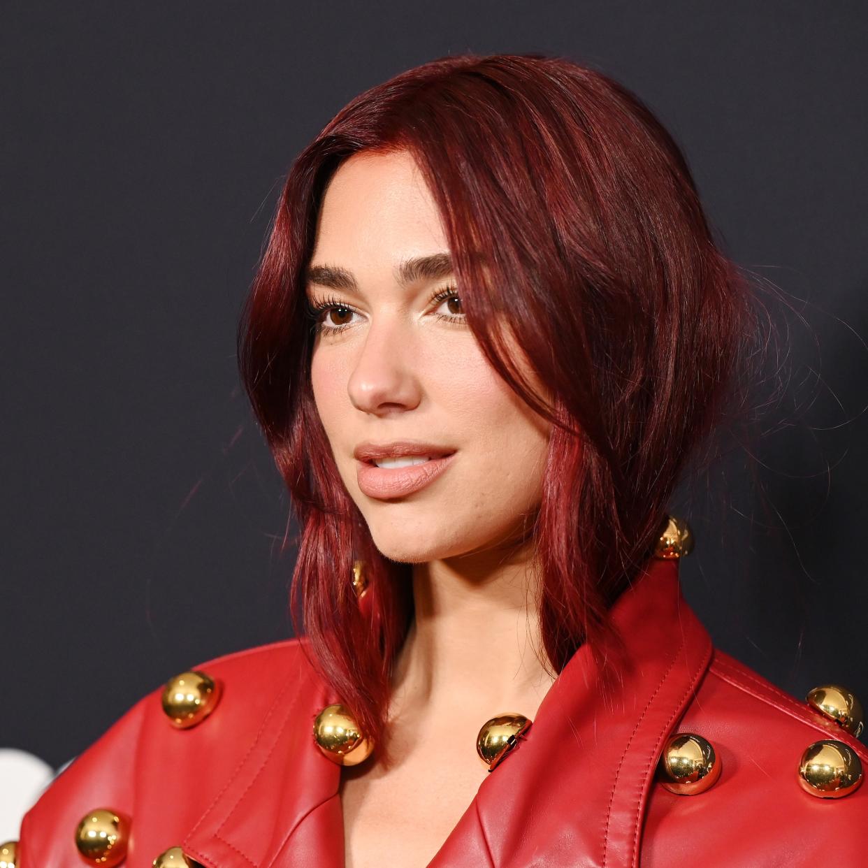  Dua Lipa shows off her red hair. 