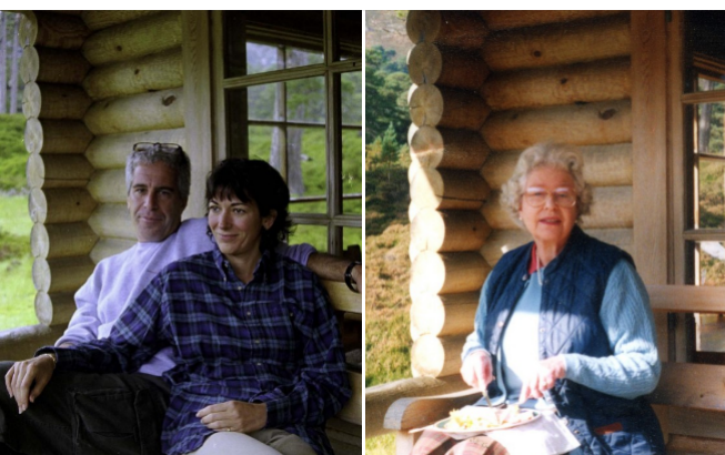 Maxwell and Epstein pictured in the log cabin on the Balmoral Estate where the Queen spent her time - PA/Getty Images