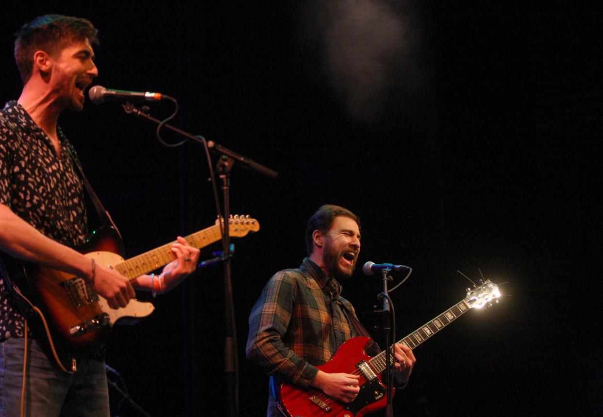 Halfloves' Jeff Roalson, left, and Nate Cooper perform during the Englert Theatre's second local showcase Saturday, Feb. 10, 2024 in Downtown Iowa City.