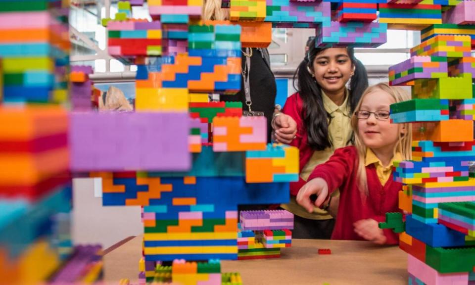 Children at the V&A Museum of Childhood Lego sculpture exhibition