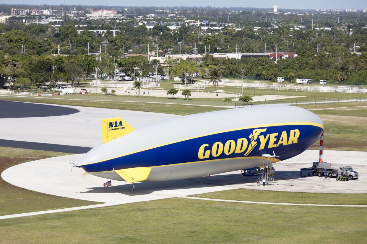 Aerial taken while landing at Pompano Beach Florida Airport of the Goodyear Blimp and Hanger photograph Taken Oct 31 2017