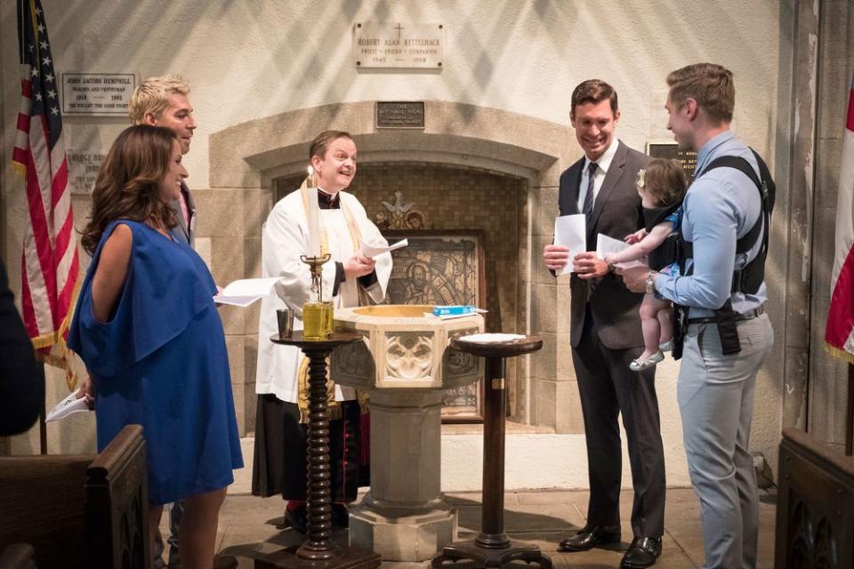 Jeff Lewis and Gage Edward at Monroe's baptism