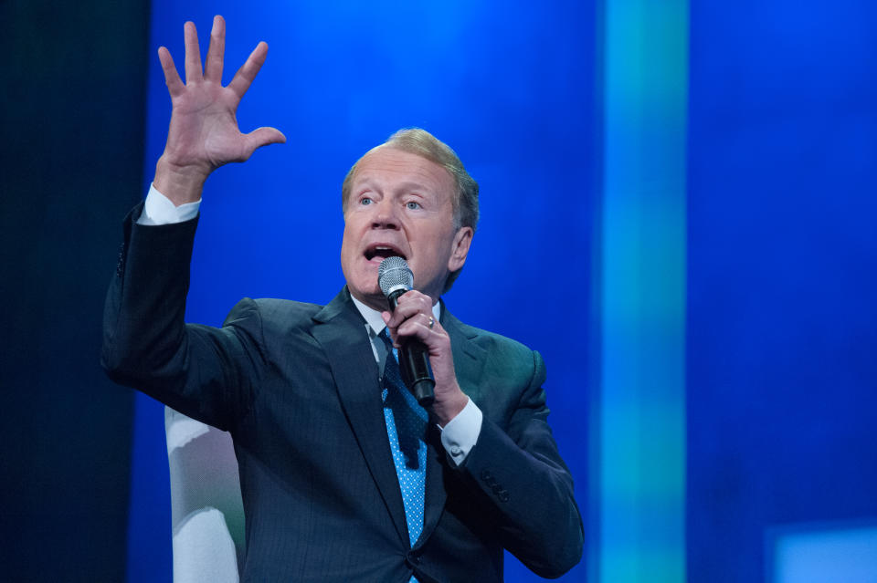 NEW YORK, NY - SEPTEMBER 20, 2016 : John Chambers, Executive Chairman, Cisco participates in a panel discussion during the annual Clinton Global Initiative on September 20, 2016 in New York City. Since 2005, the CGI has coincided with the opening of the UN General Assembly, bringing together political and business leaders to help promote philanthropy on a global scale. (Photo by Stephanie Keith/Getty Images)