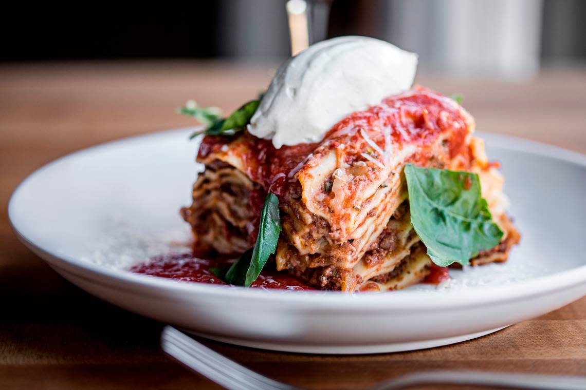 An endlessly layered lasagna is one of the shareable dishes on the menu at Colletta, the first restaurant to open in Cary’s Fenton development. 